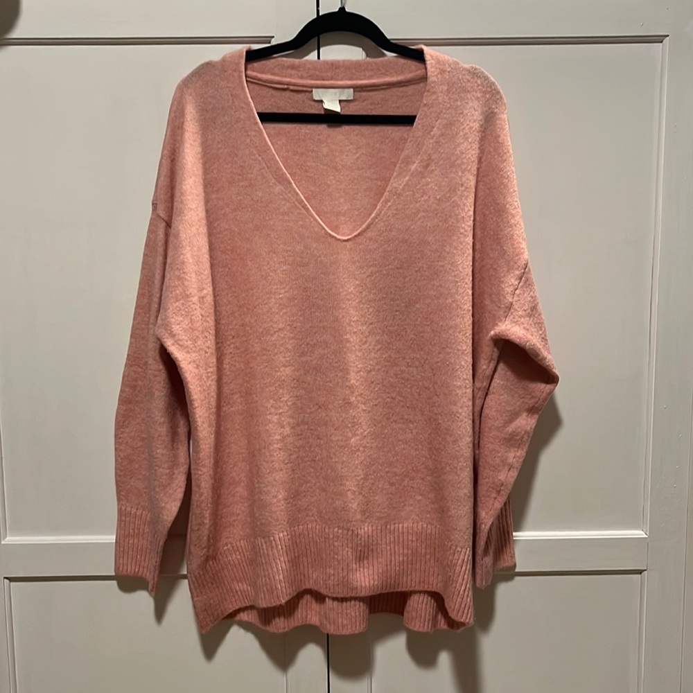 Long Pink V-Neck Sweater